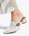 Pair of Suede Mules on Woman's Legs Mockup