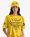 Young Woman Wearing T-Shirt and Baseball Cap Mockup