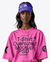 Black Woman Wearing Oversized T-Shirt and Sun Visor Mockup
