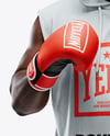 Black Man Wearing Boxing Sleeveless Hooded Shirt and Shorts Mockup