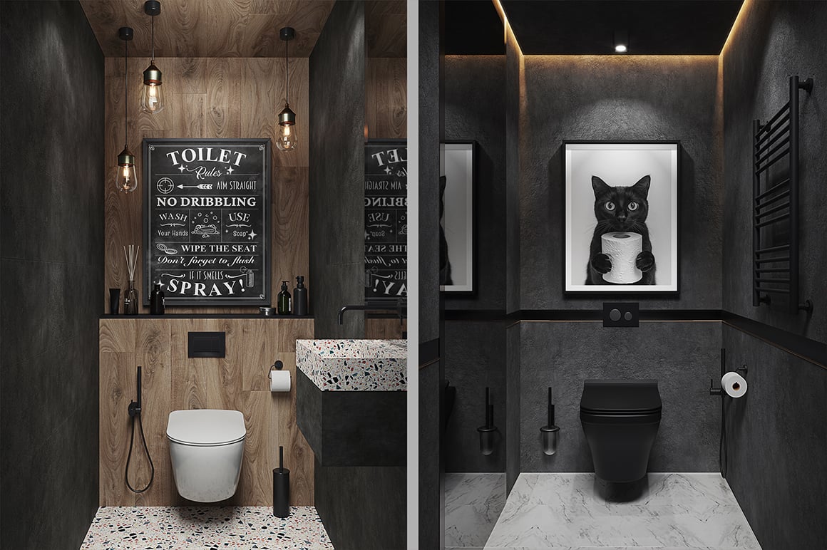 Poster in Black Bathroom Interior Mockup