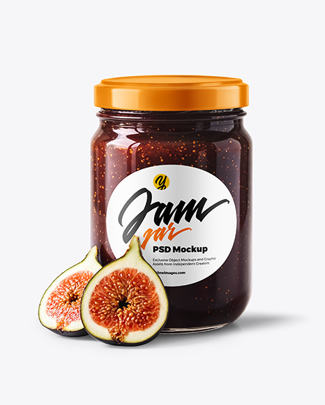 Glass Jar with Fig Jam & Fig Cut in Half Mockup - Realistic mockups