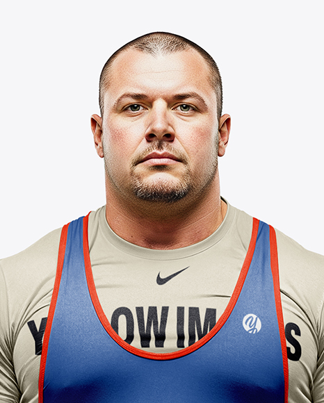 Man Wearing Weightlifing Suit with Barbell Mockup