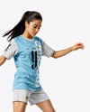 Woman Wearing Soccer Jersey and Shorts Mockup