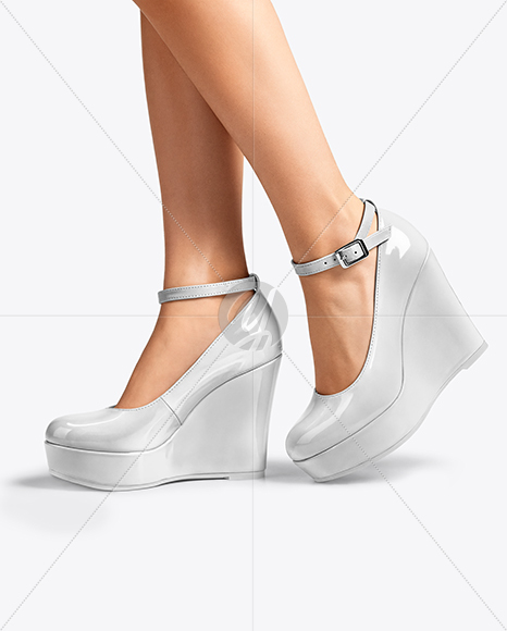 Woman Wearing Wedge Heels Mockup