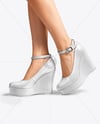 Woman Wearing Wedge Heels Mockup