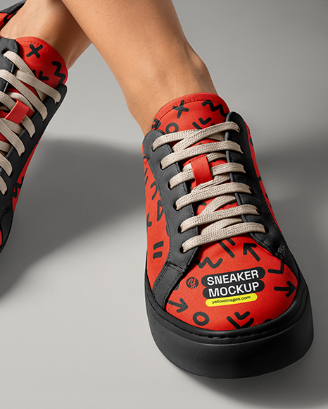 Pair of Sneakers on Woman's Legs Mockup