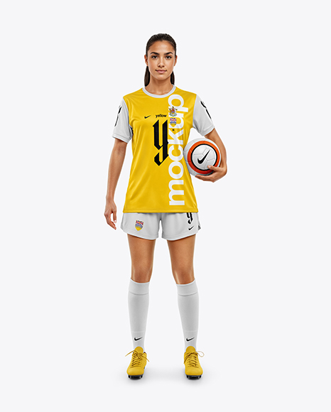 Woman Wearing Soccer Jersey and Shorts Mockup - Collar mockup