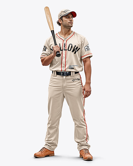 Man Wearing a Full Baseball Kit with Bat Mockup - De+symbol+on+|+Clothing+mockup,+Shirt+mockup,+Baseball+...