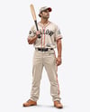Man Wearing a Full Baseball Kit with Bat Mockup
