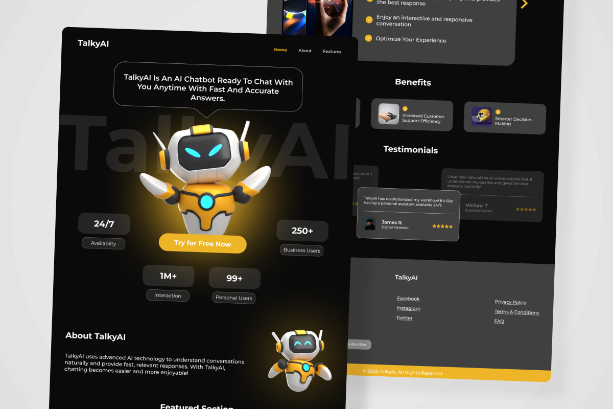 TalkyAI – AI Chat Assistant Landing Page Design Template