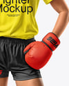 Female UFC Fighter Wearing T-Shirt & Shorts Mockup
