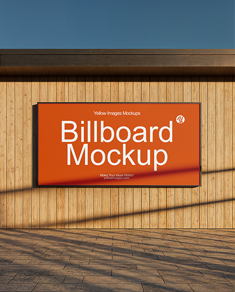 Billboard on a Wall with Wooden Slats Mockup