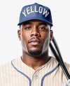 Black Man Wearing a Full Baseball Kit with Bat Mockup