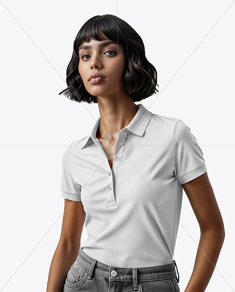 Young Woman Wearing Polo Shirt and Jeans Mockup