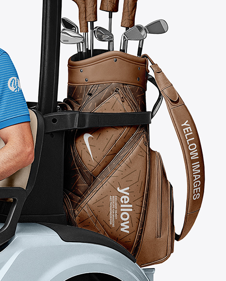 Man Wearing Polo and Chinos on Golf Cart Mockup
