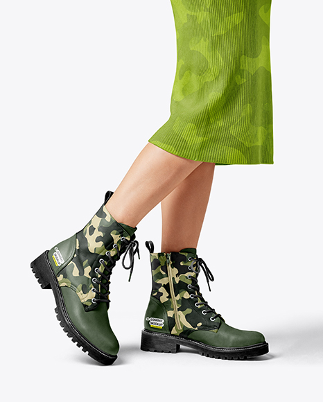 Combat Boots on Women's Legs with Dress Mockup - Apparel mockups