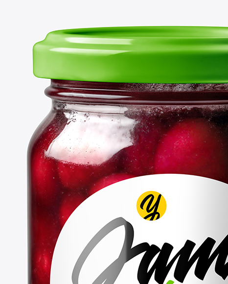 Clear Glass Jar with Cherry Jam Mockup
