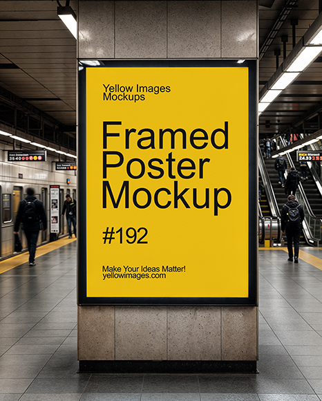 Framed Poster in Subway Station Mockup - Wall frame mockup