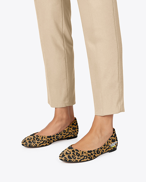 Pair of Suede Ballet Flats on Woman's Legs Mockup - T shirt mockup flat lay