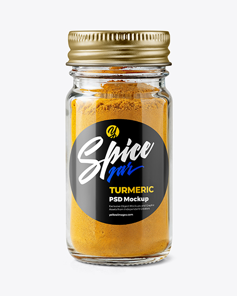 Glass Spice Jar with Turmeric Mockup - Realistic mockups