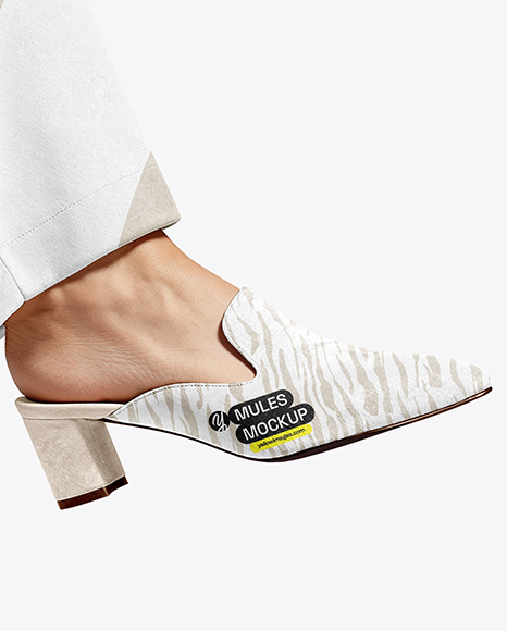 Pair of Suede Mules on Woman's Legs Mockup