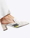 Pair of Suede Mules on Woman's Legs Mockup