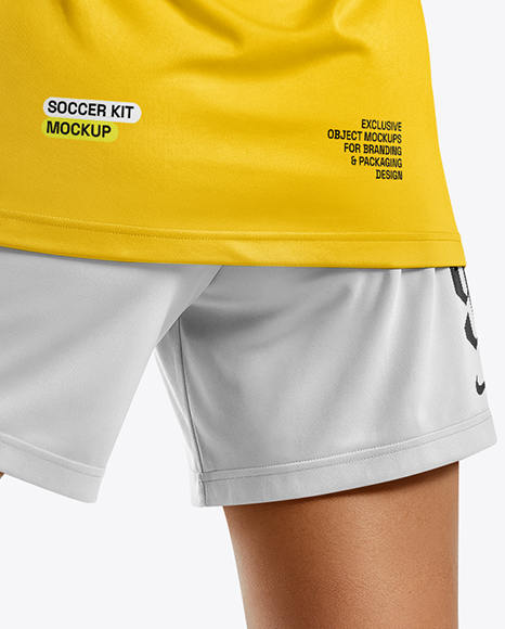 Female Soccer Player Wearing Jersey and Shorts Mockup