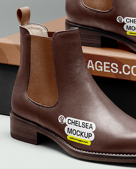 Pair of Chelsea Boots with Shoe Box Mockup