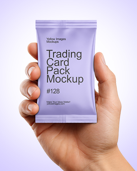 Matte Trading Card Pack in a Hand Mockup