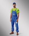 Man Wearing a Bib Overalls and T-Shirt Mockup