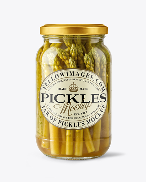 Clear Glass Jar with Pickled Asparagus Mockup - Glass+Jar+Of+Pickled+Cucumbers+Mockup+Set+In+Packaging+Mockups
