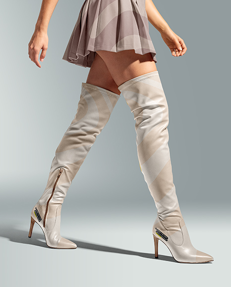 Pair of Over-The-Knee Boots on Women's Legs with Skirt Mockup