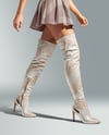 Pair of Over-The-Knee Boots on Women's Legs with Skirt Mockup