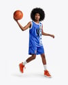 Female Basketball Player Wearing Jersey and Shorts Mockup