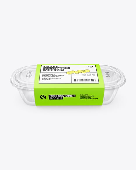 Clear Plastic Food Container in Paper Sleeve Mockup