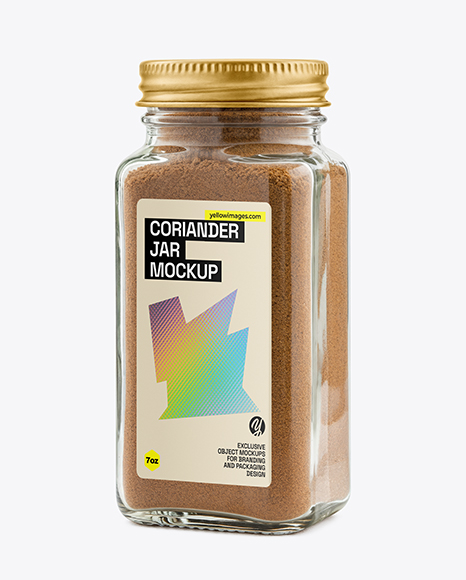 Square Glass Jar with Grounded Coriander Mockup - Realistic mockups