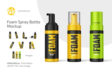 Foam Spray Bottle Mockup Set - Product Mockups