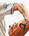A Man Wearing a Full Pitcher Baseball Kit with Ball Mockup