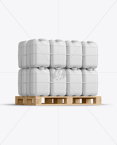 Wooden Pallet With Plastic Jerry Cans Mockup