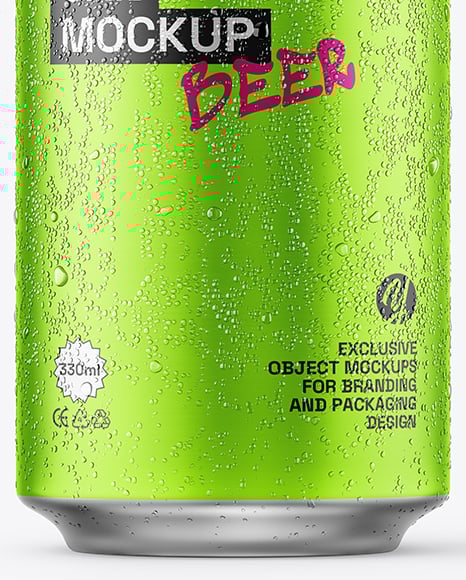 330ml Matte Metallic Drink Can with Drops Mockup