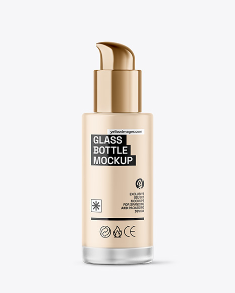 Frosted Glass Cosmetic Bottle with Pump Mockup