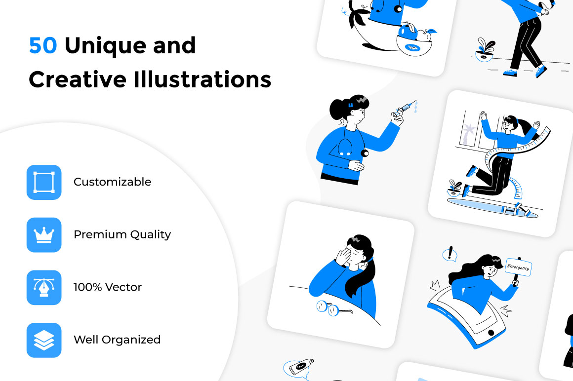 Medical &amp; Healthcare Flat Illustration Set