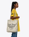 Black Woman Holding Tote Bag Mockup