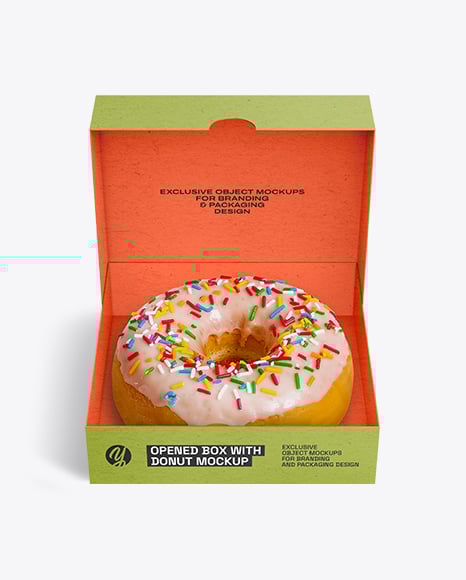 Opened Kraft Box w Donut Mockup