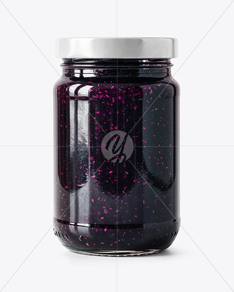 Clear Glass Jar with Blueberry Jam Mockup