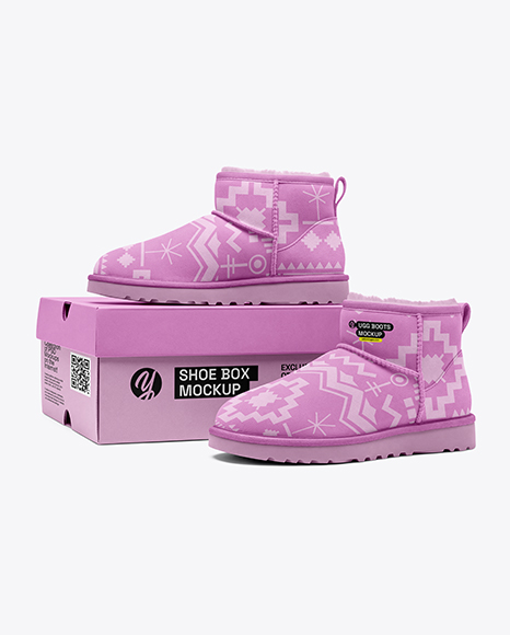 Pair of Women's UGG Boots with Shoe Box Mockup - 2+Free+Shoe+Box+Mockups+Psd