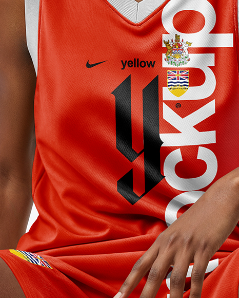 Female Basketball Player Wearing V-Neck Jersey and Shorts Mockup