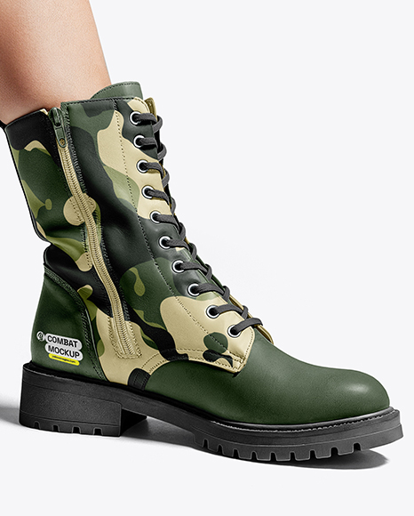 Combat Boots on Women's Legs with Dress Mockup