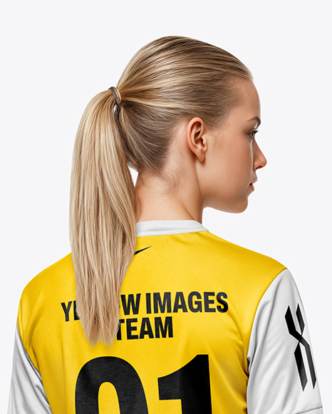 Female Soccer Player Wearing Jersey and Shorts Mockup